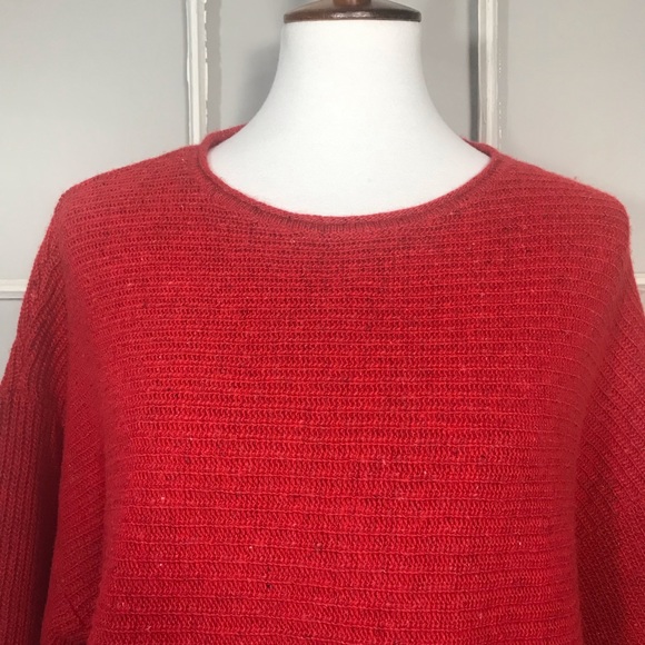 PURE JILL Red Kimono Sleeve Wool Linen Blend Oversized Knit Sweater Size XS - Picture 2 of 12